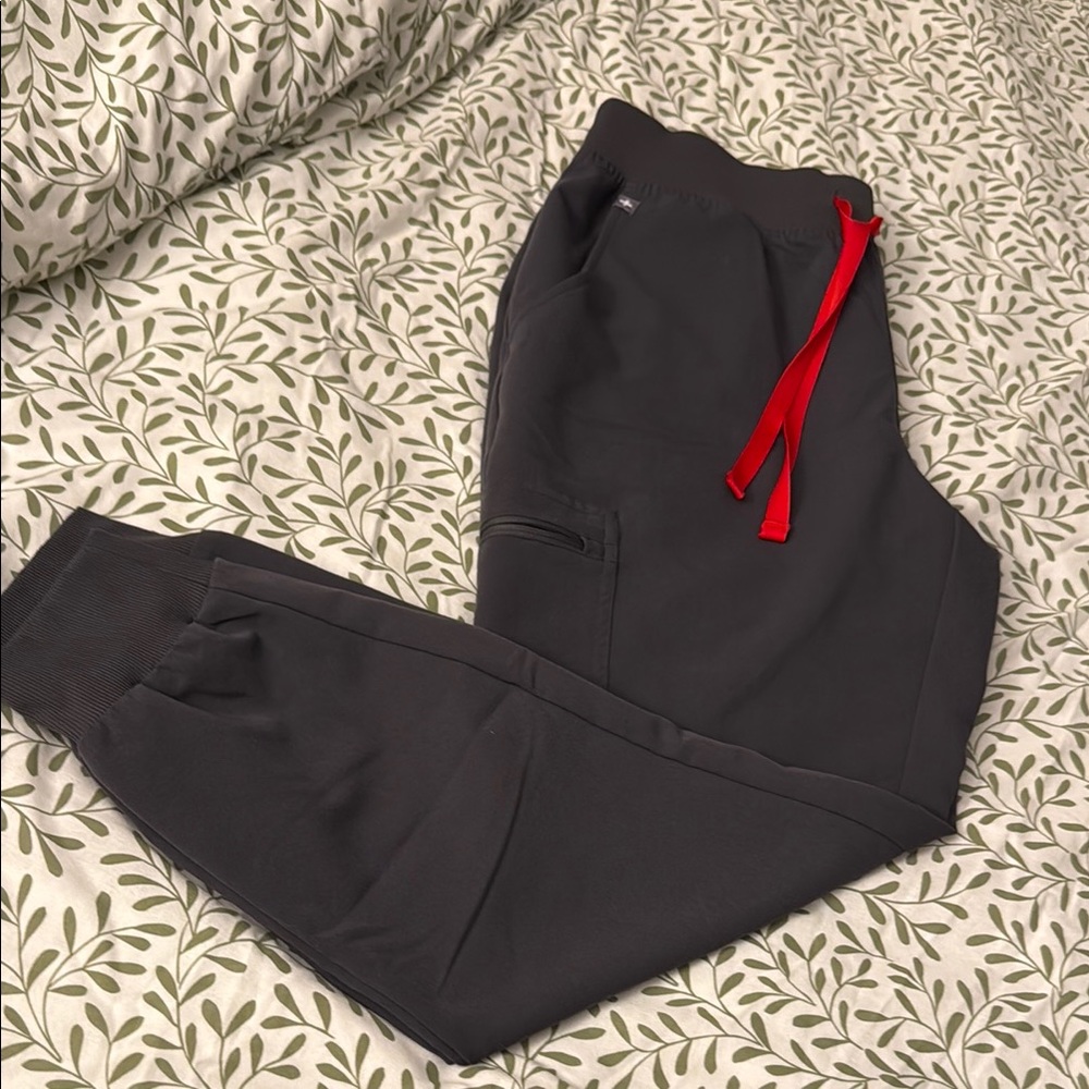 Figs Black Joggers with Red Drawstring